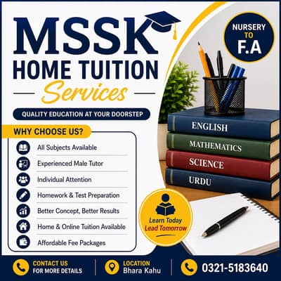 Home Tuition Available for Nursery to F. A | Experienced Male Tutor