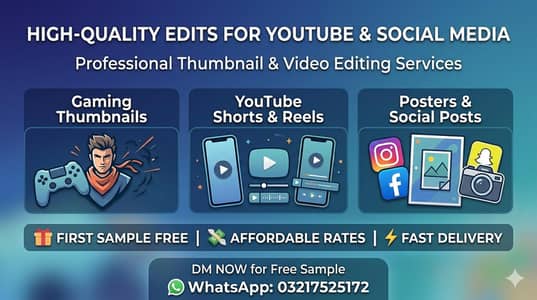Professional Thumbnail Designer & Video Editor available".