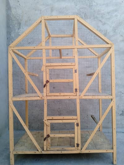 Big size 2 portion Wooden cage (لکڑی کا پنجرہ) for Birds and Hen