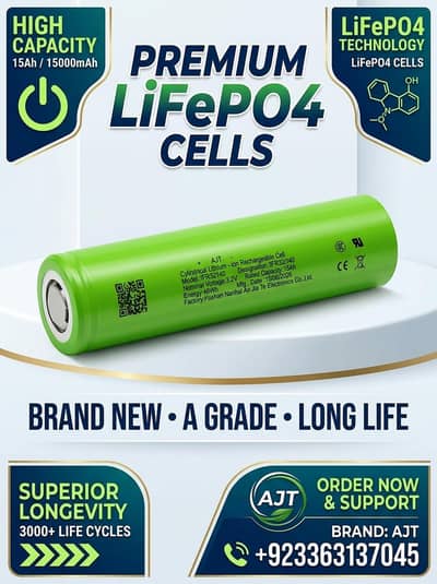 3.2V 15ah Lithium Phosphate 15000mah LiFePO4 grade A Cell, AJT, 15amp