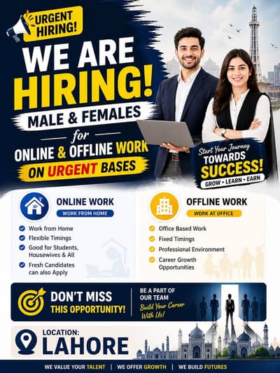Hiring males and females on urgent bases.