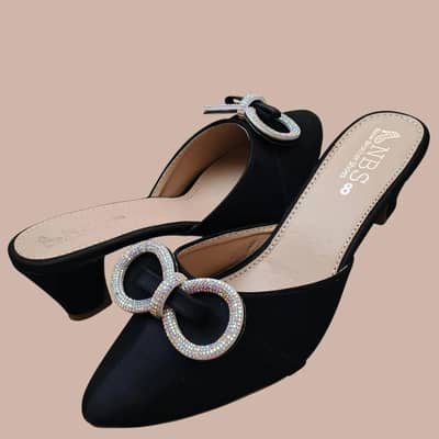 Black Rhinestone Bow Heels Women Size 6-11