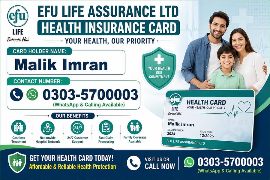 صحت ہے تو سب کچھ ہے — EFU ہیلتھ کارڈ کے ساتھ محفوظ زندگی اپنائیں۔ 0