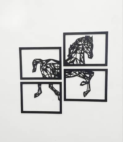 4 Pcs black abstract horse wall art decor MDF