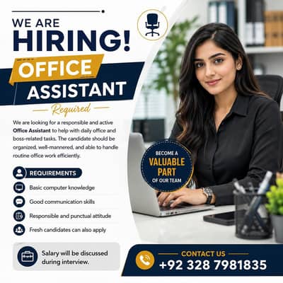 Office Assistant Required || Female Jobs (Office work) Assistant