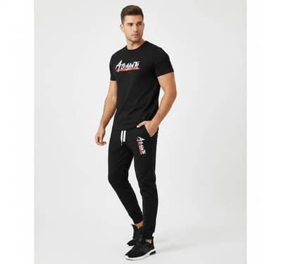 Man Printed Black Polyester Track suit 2 pics summer