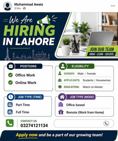 Office & Online Work Jobs Available – Male/Femal