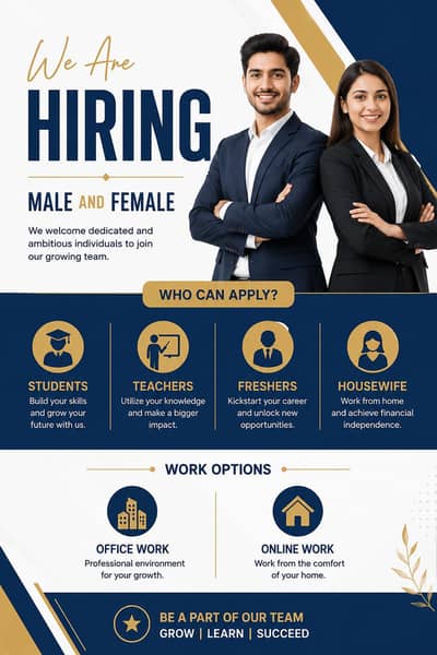 We are hiring Male and female for office work