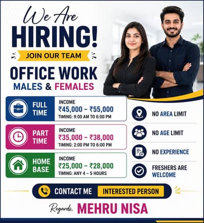 We are hiring male and female on urgent Bases