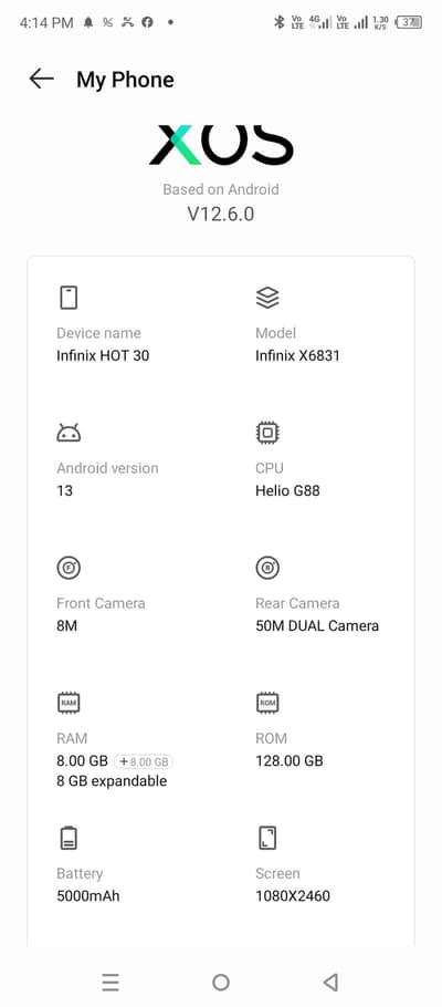 Infinix Hot 30 16GB Ram 128GB Rom