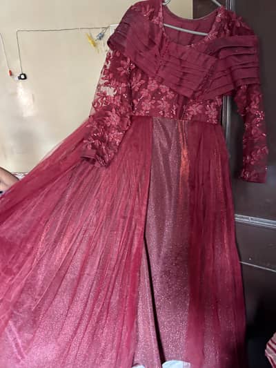 Stylish Maroon Party Wear Maxi with Dupatta