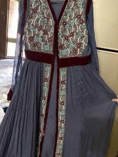 Elegant Grey Embroidered Open Shirt for Party Wear