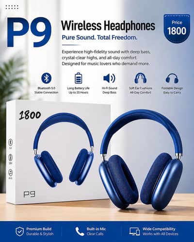 P9 Wireless Stereo Headphones – Deep Bass & All-Day Comfort