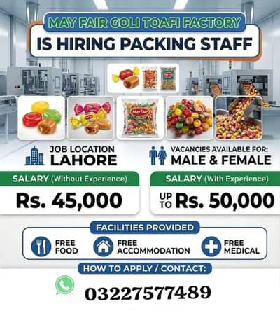Mayfair candy factory packing work male female urgent hiring staff