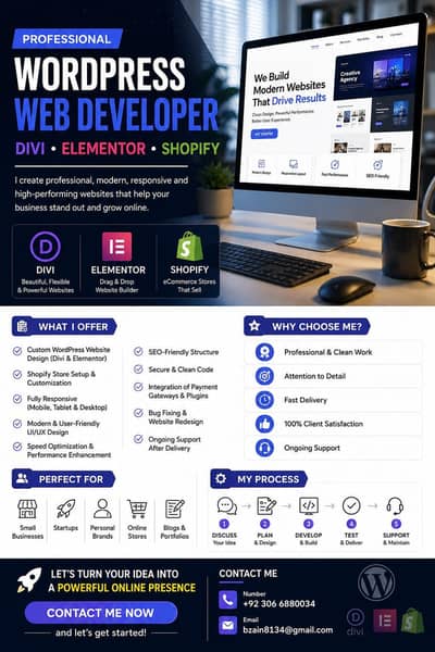 WordPress Website Developer Elementor Divi Shopify Expert