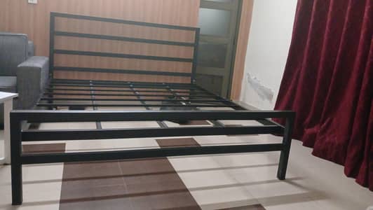 Modern Matte Black Iron Bed  with 2 side tables- Sleek & Durable