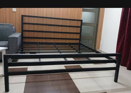 Modern Matte Black Iron Bed  with 2 side tables- Sleek & Durable