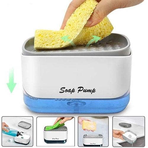 2 In 1 Caddy Soap Dispenser, Automatic Liquid Soap Dispenser, Caddy Soap Dispenser, Manual Press Liquid Soap Dispenser, Soap Dispenser With Sponge Holder, Cleaning Liquid Pump Dispenser