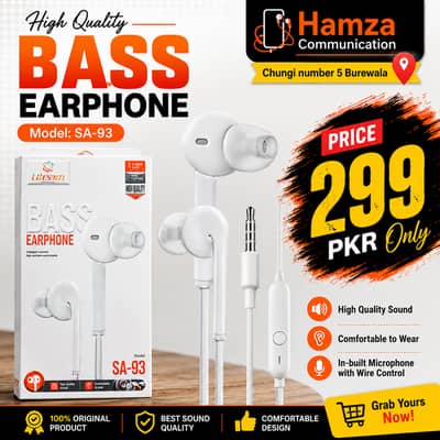 Bass Earphone SA-93 | High Quality Sound | Handsfree Available