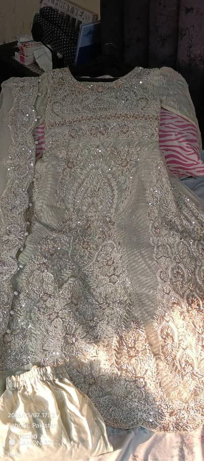 Heavy Bridal Maxi / Lehenga Dress – Mint Green – Baraat / Walima Wear
