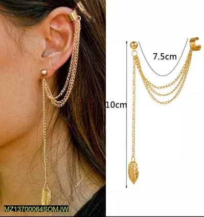 gold silver leaf chain ear cuff earrings pair 2 pics