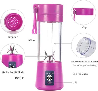 Portable usb rechargable juicer-6 blades 3D(Fresh juice anywhere)
