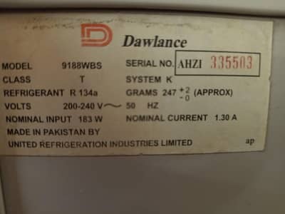 Dawlance Refrigerator 15 CFT  Model 9188 WBS