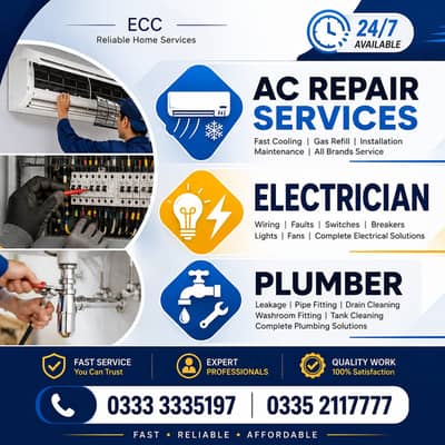 Ac repair, AC Technician, Electrician & Plumber Available