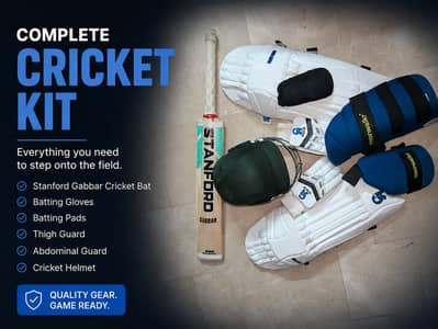 Complete Cricket Kit Set – Bat, Pads, Gloves & Helmet | Excellent Cond