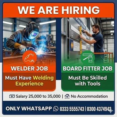 Welder & Board Fitter Jobs - Monthly Salary Up 25000 to 35,000