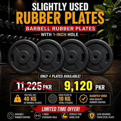 40 kg (4×10kg)total Rubber Barbell Plates with 1 inch hole 4 pcs only