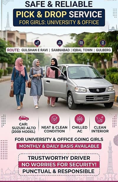 Pick and drop service For Girls (Lahore)