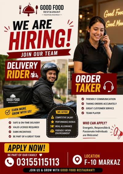 worker required for Order taking and Delivery