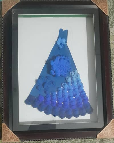 Unique 3D Framed Art – Hand-Painted Pine Cone "Blue Petal" Dress