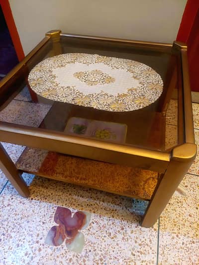 2 Vintage glass top side table with golden frame