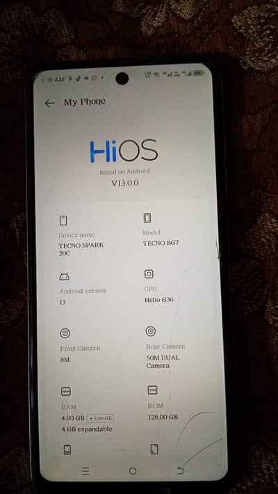 tecno spark 20C 4+4+ 128 10 by 10 Hy with box or charger hy