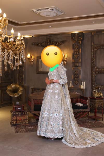Heavy bridal Valima maxi dress with long tail dupata