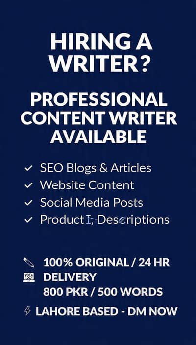 Content Writer for Hire | SEO Blogs & Articles | 800 PKR/hr