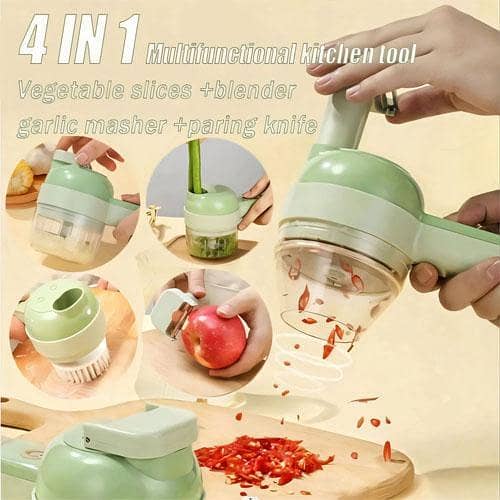 4 in 1 Handheld Electric Vegetable Cutter Set, Gatling Portable Vegetable Cutter, Rechargeable Garlic Chopper, Multifunction Food Mini Slicer with Brush for Pepper Chili Celery Ginger