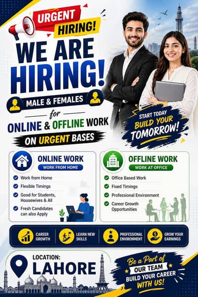 Hiring males and females on urgent bases.