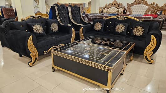 black gold 6seat sofa set with table vip drawing room full trufted
