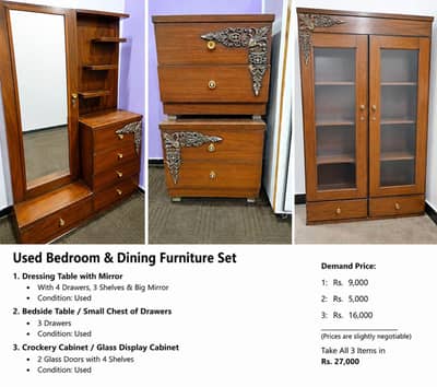 Dressing table with mirror & Bedside table & Crockery Cabinet