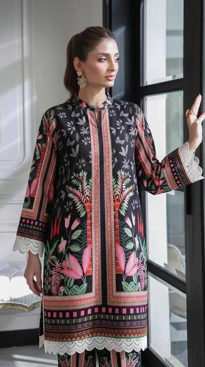 Black Printed Lawn Shirt with Trouser | Summer Wear | Women Suit