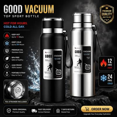 316 Stainless Steel Vacuum Flask – Hot & Cold Insulated Water Bottle