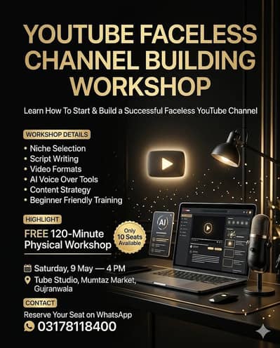 Youtube Faceless Channel Building Workshop on Saturday 9th May, 2026