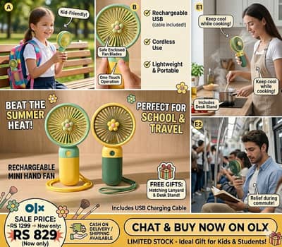 Rechargeable Mini Hand Fan - 3 Speeds-  Summer Sale Now RS 829