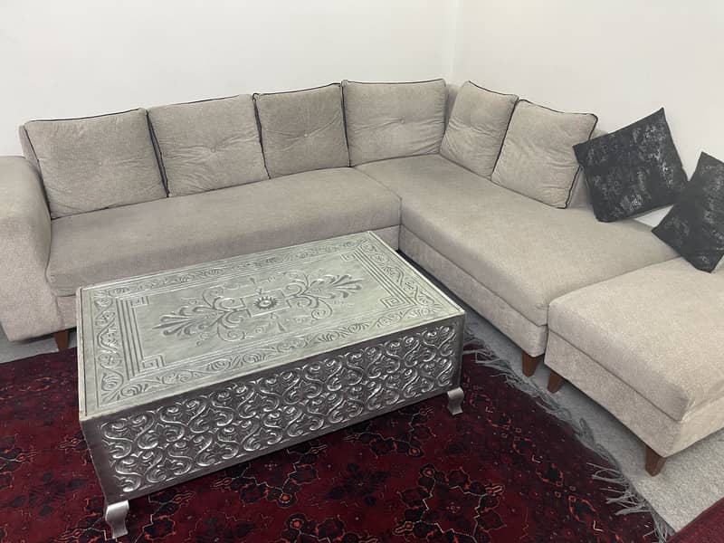 Used L shape sofa with table 0