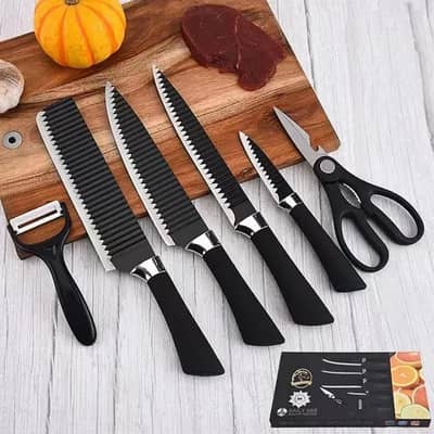 pack of 6 check black knife set handle
