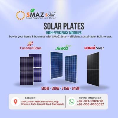 Solar Plates, Solar Panels, Canadian, Jinko, Longi, 585W, 615W, 645W