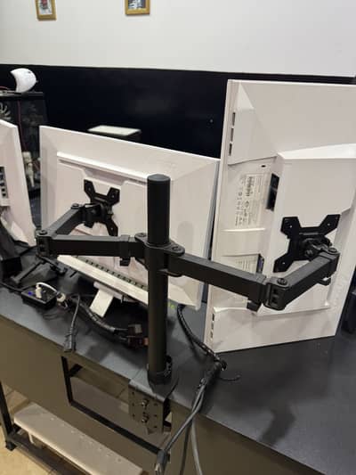 Dual Monitor Arm Stand , Adjustable Desk Mount LCD Stand 32” support